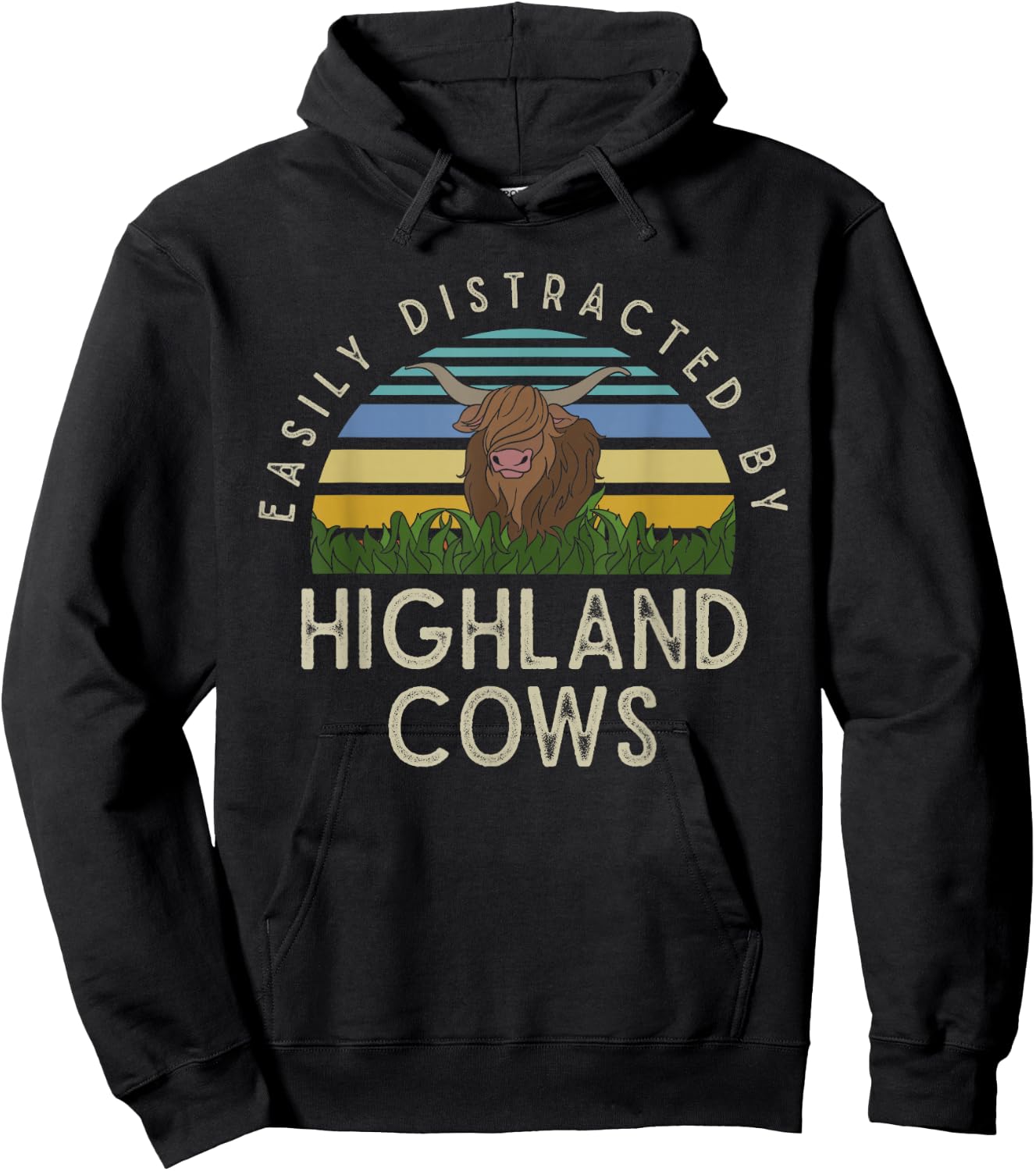 Farm Animal Gift Retro Scottish Highland Cow Hoodie - Hoodie | Black