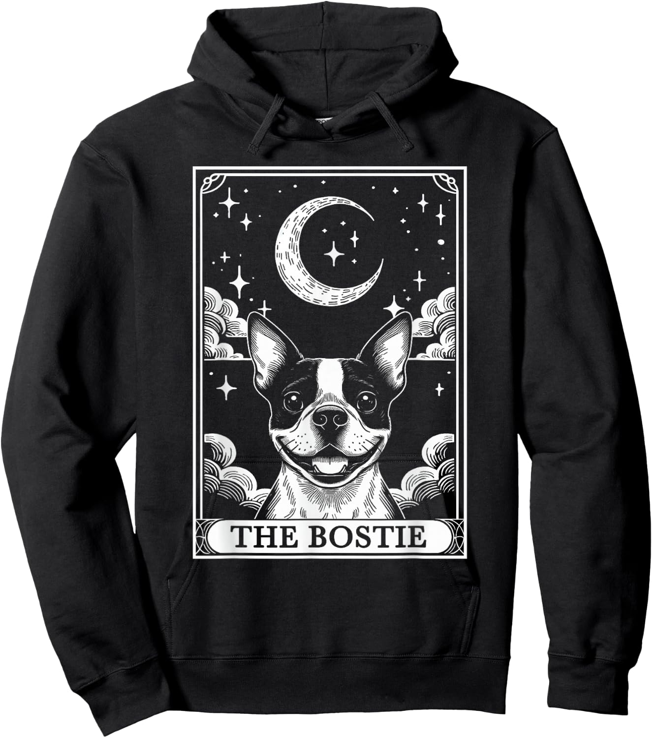 Tarot Card Vintage Crescent Moon Boston Terrier Dog Mom Hoodie - Hoodie | Black
