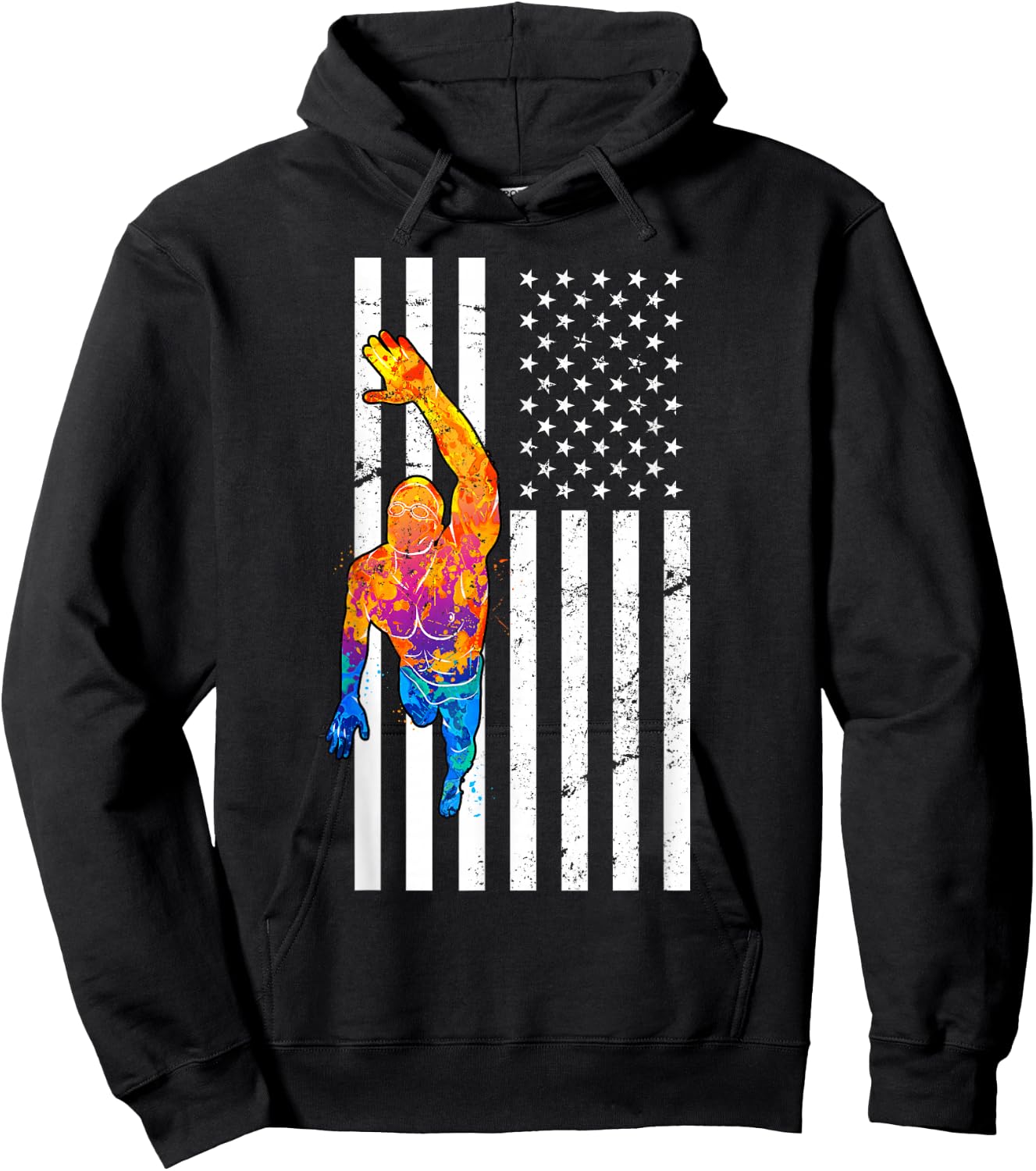 USA Flag Swim Sport Patriotic Swimmer Athlete Swimming Hoodie - Hoodie | Black