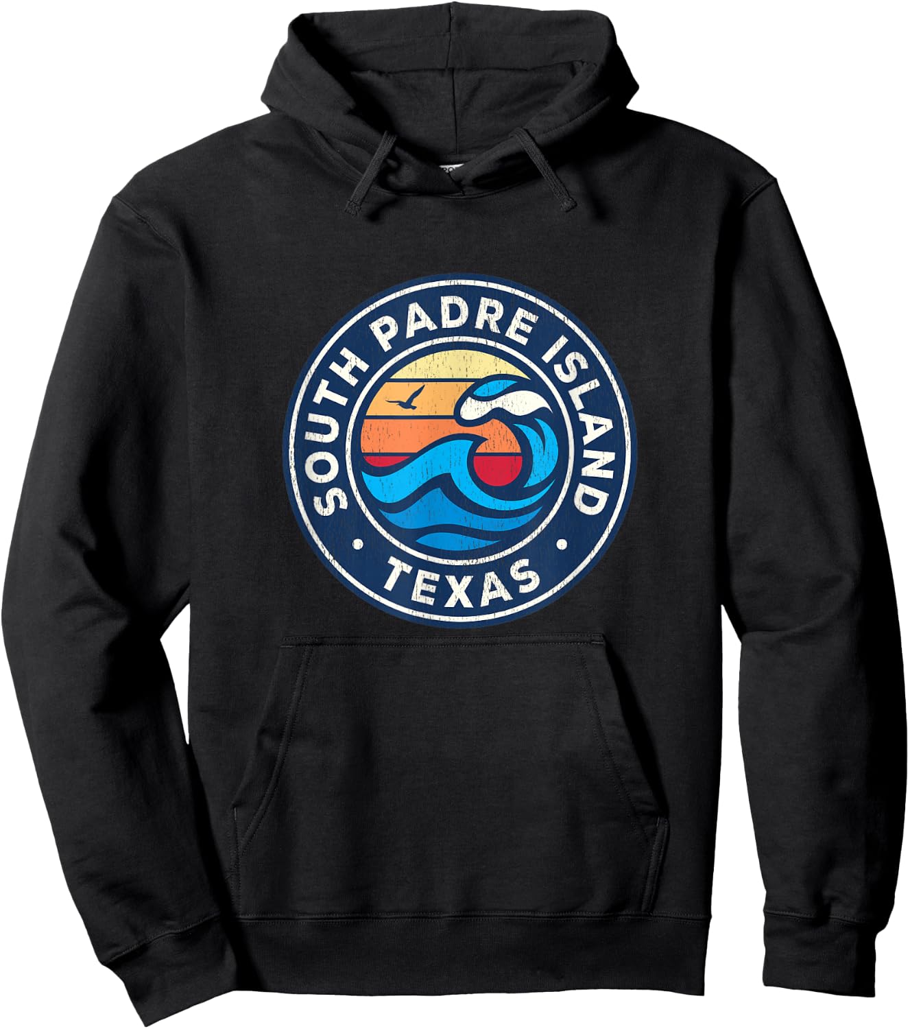 South Padre Island Texas TX Vintage Nautical Waves Design Hoodie - Hoodie | Black