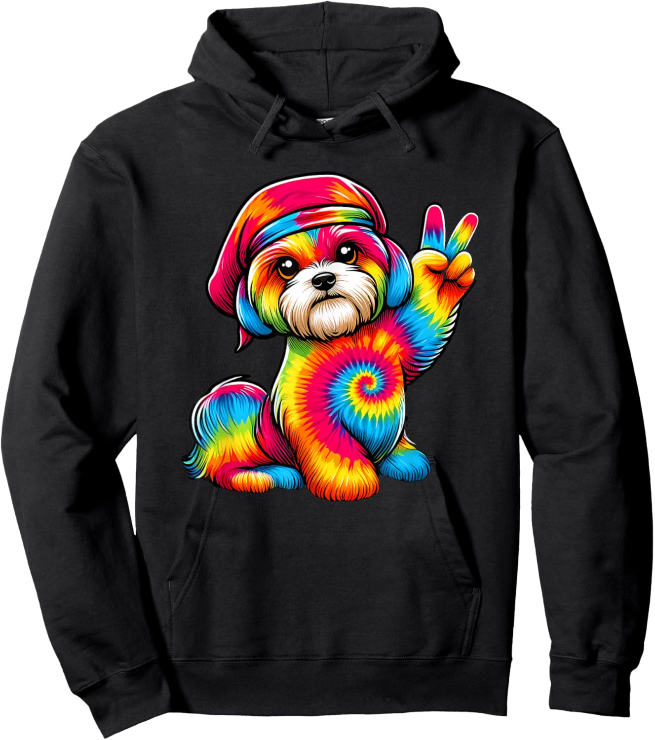 Peace Sign Tie Dye Shichon dog Men Women Kids Hoodie - Hoodie | Black