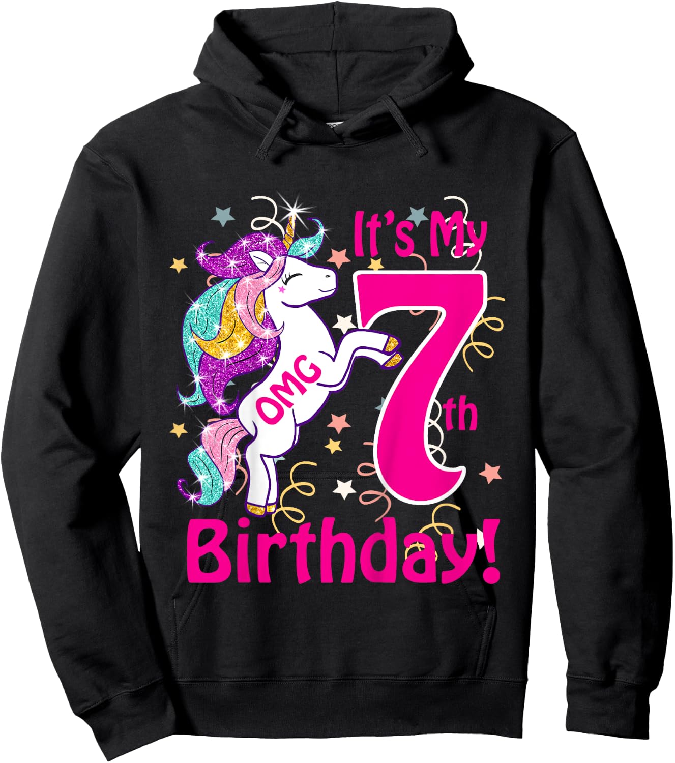 OMG It's My 7th Birthday Girls Unicorn (7 years old) outfit Hoodie - Hoodie | Black