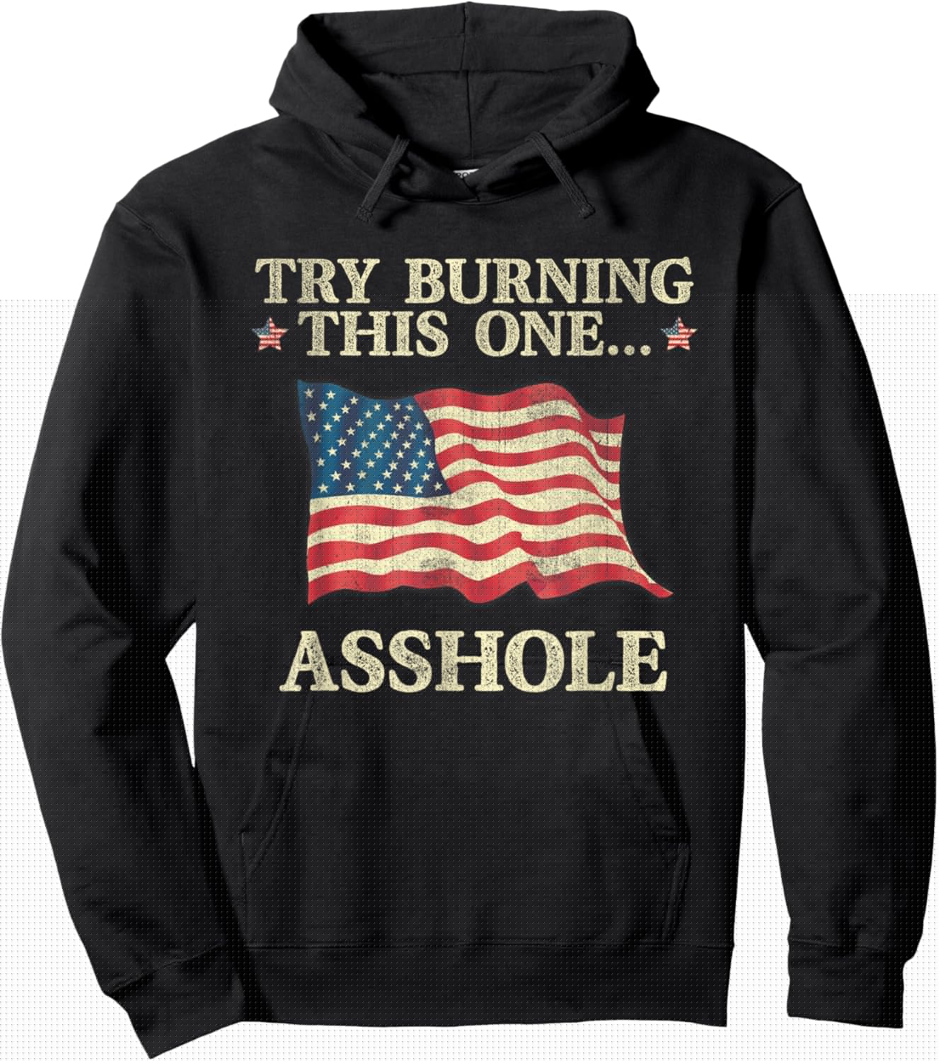 Try Burning This One Asshole American Flag Vintage Women Men Hoodie - Hoodie | Black