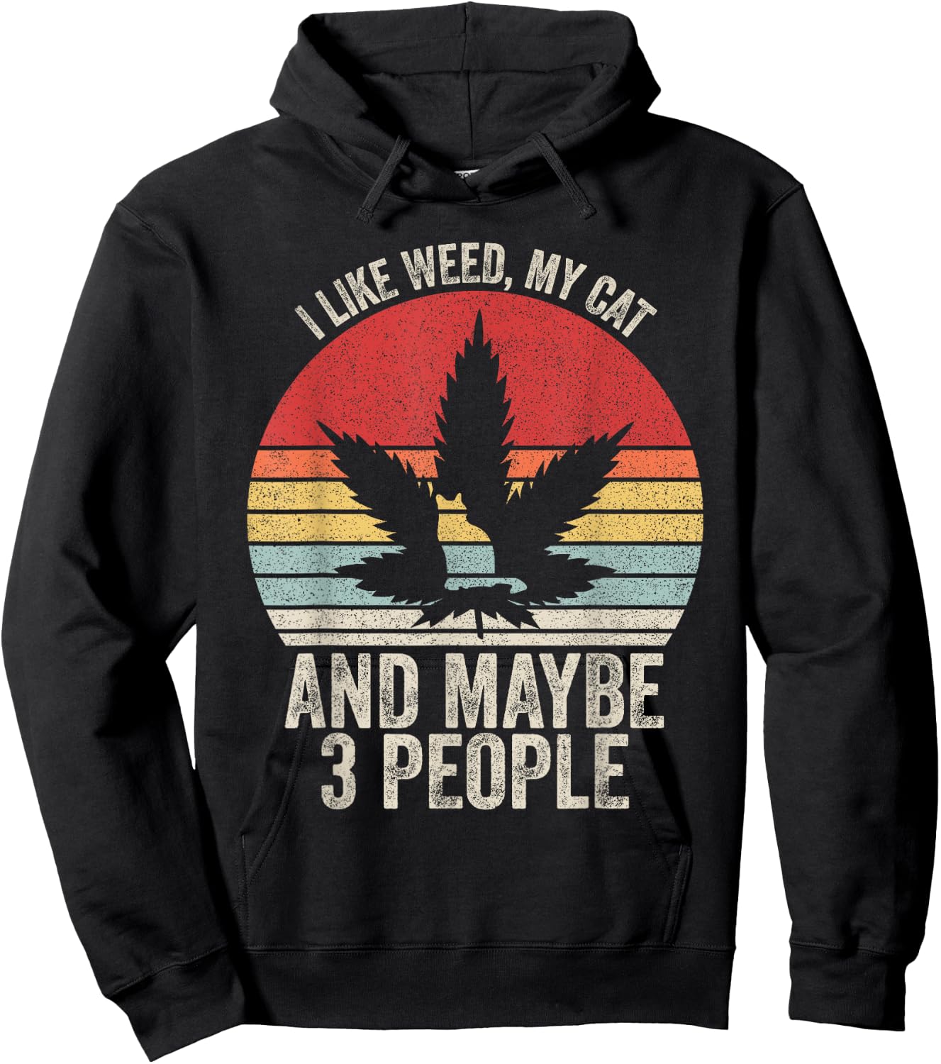 Vintage Retro I Like Weed, My Cat And Maybe 3 People Hoodie - Hoodie | Black