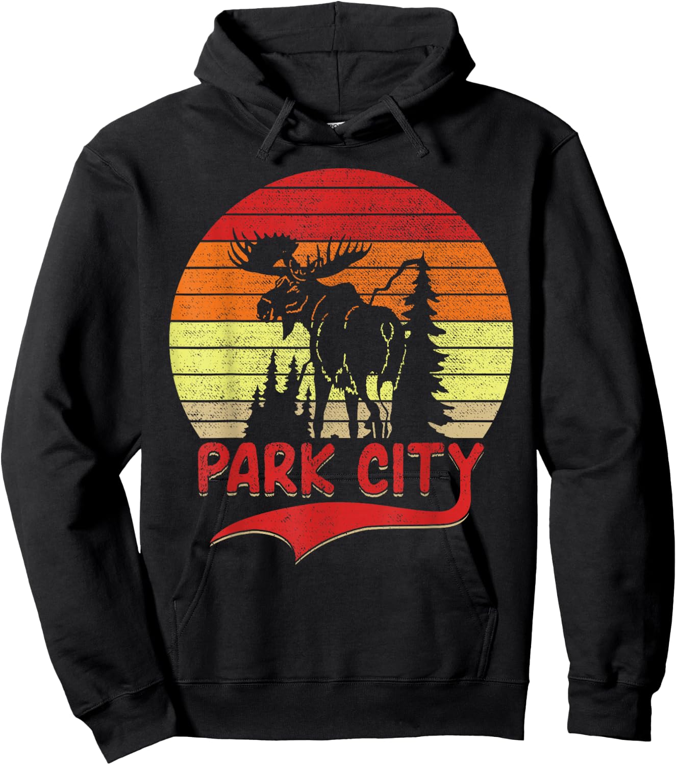 Moose Park City Utah Moose Vintage Sunset Nature Travel Hoodie - Hoodie | Black