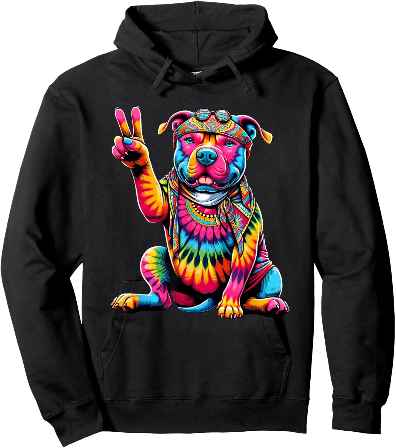 Peace Sign Tie Dye Pit Bull Dog Women Kids Hoodie - Hoodie | Black