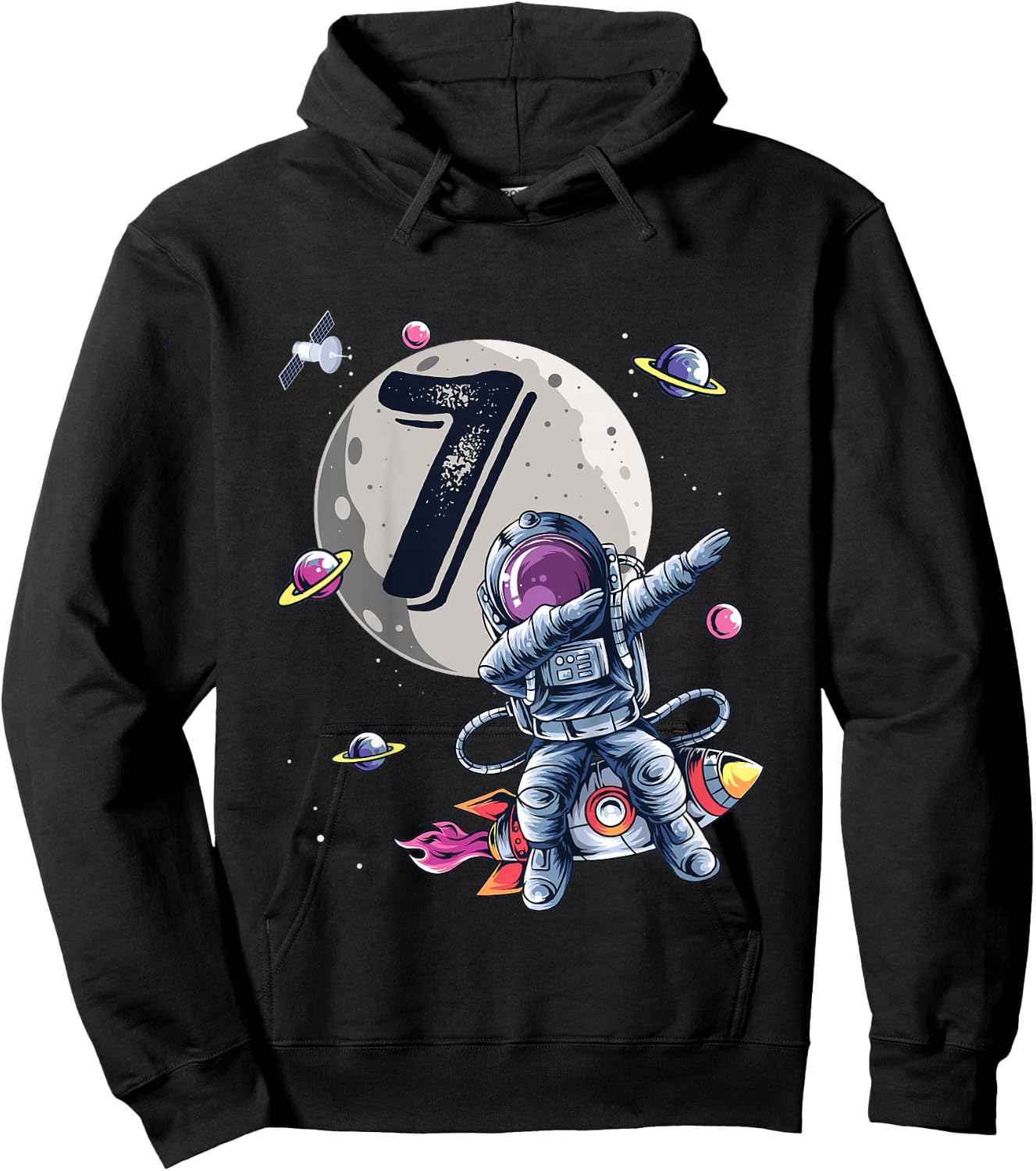 Kids 7 Years Old Birthday Boy Astronaut Gifts Space 7th B-Day Hoodie - Hoodie | Black