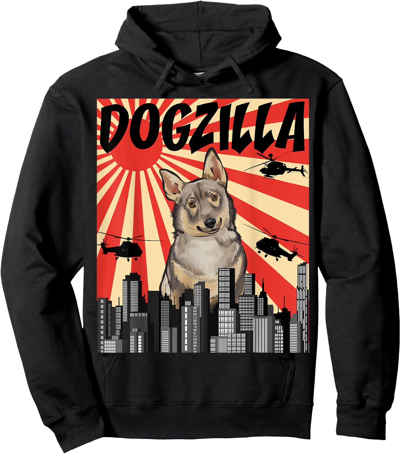 Funny Retro Japanese Dogzilla Swedish Vallhund Hoodie - Hoodie | Black