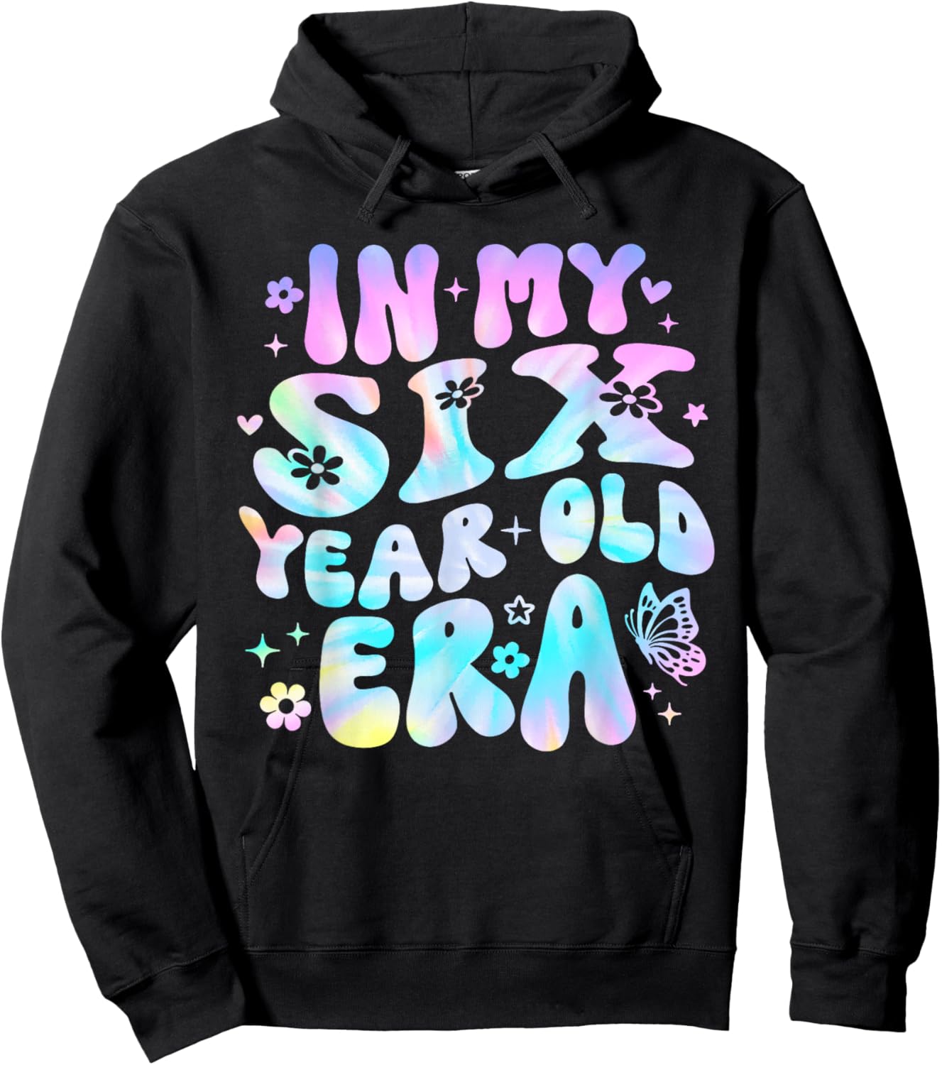 Groovy In My Six Year Old Era Girl 6th Birthday 6 Yrs Old Hoodie - Hoodie | Black