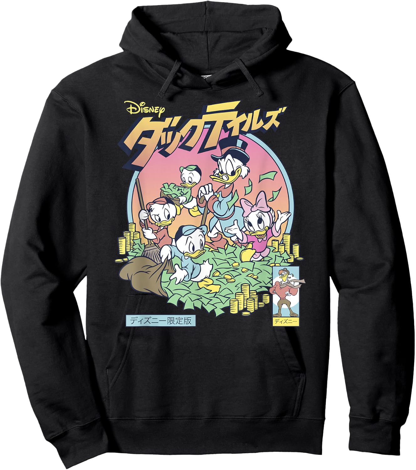 Disney DuckTales Japanese Logo Money Vault Shot Distressed Hoodie - Hoodie | Black