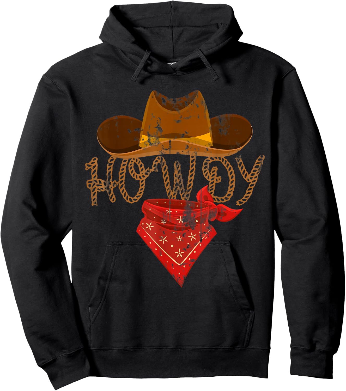 Western Cowboy Howdy - Classic Fit, Short Sleeve, Black Polyester & Cotton Hoodie - Hoodie | Black