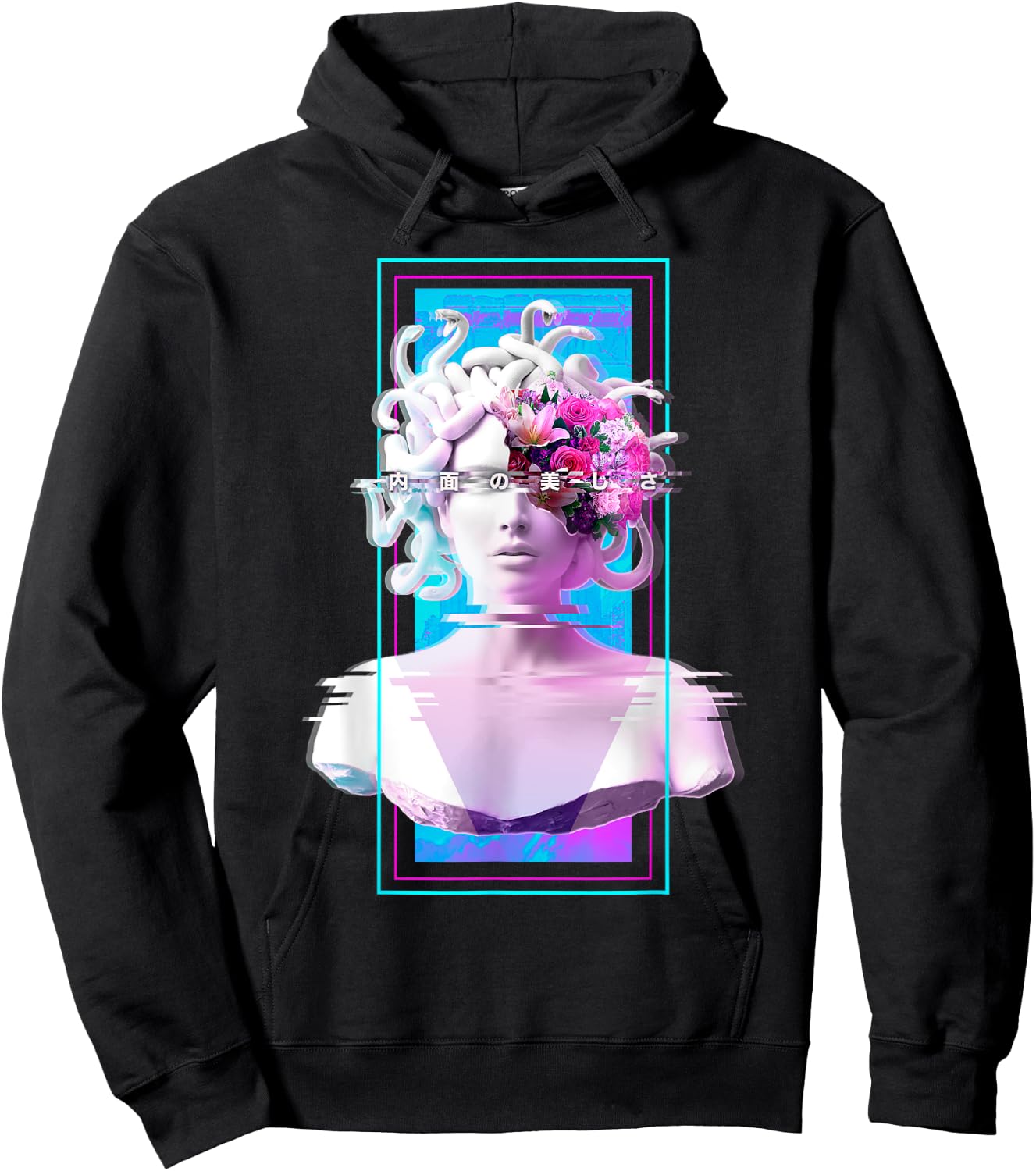 Vaporwave Medusa Statue Aesthetic Art Glitch Japanese Otaku Hoodie - Hoodie | Black