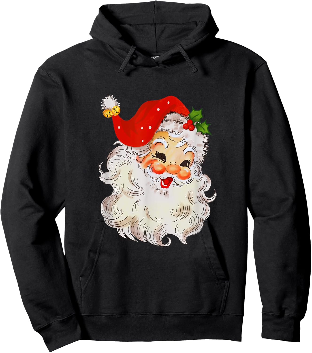 Retro Jolly Santa Claus Face Vintage St. Nick Christmas Hoodie - Hoodie | Black