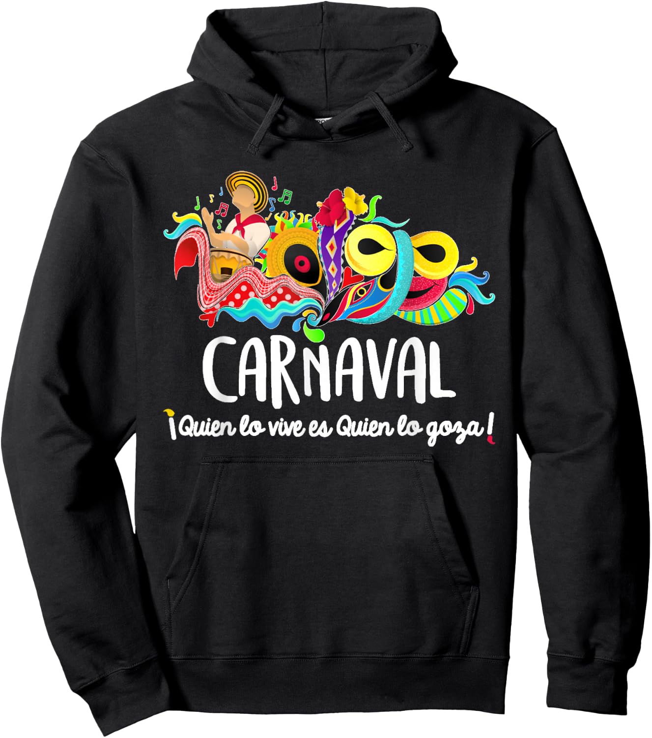 Mardi Gras Carnaval Funny Gift -Adults , Black, Small, Short Sleeve, Classic Fit, Cotton 60% Polyester 40%, Carnaval de Barranquilla, Monkey, Party, Carnival Hoodie - Hoodie | Black