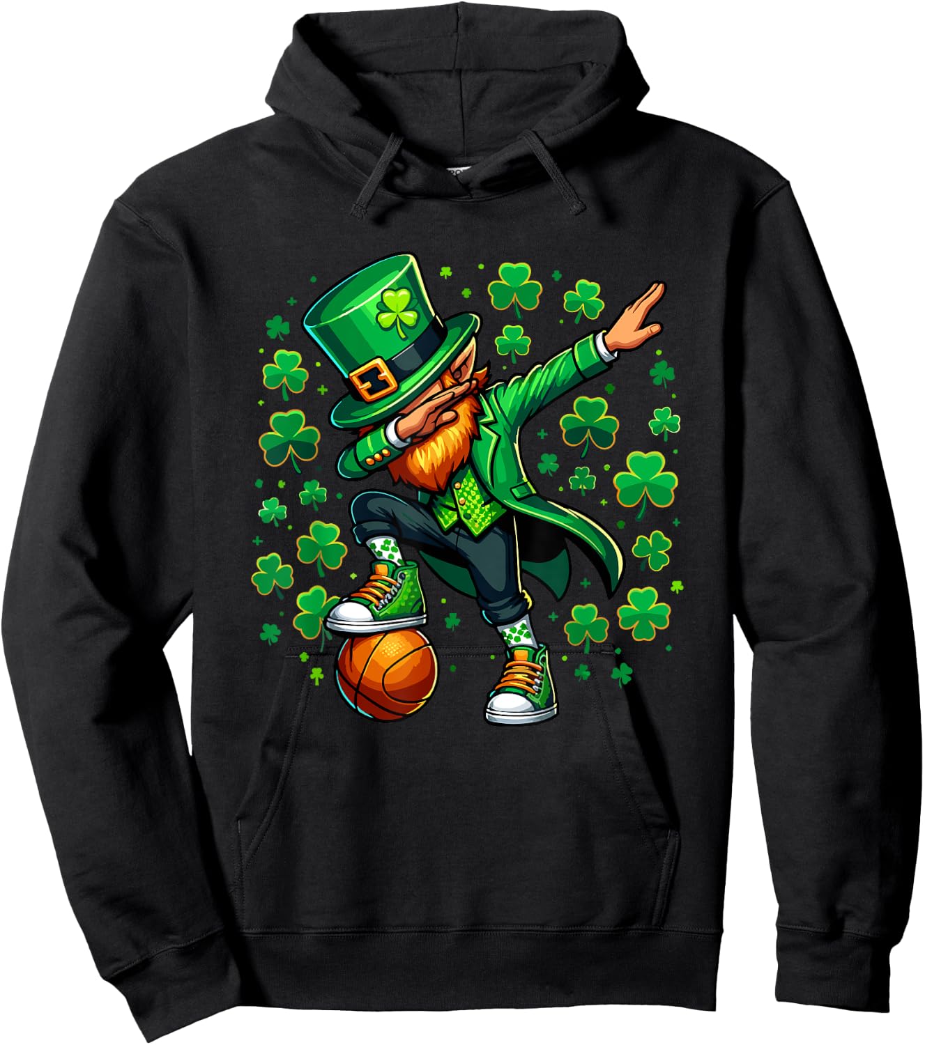 St Patricks Day Boy Men Sports Basketball Dabbing Leprechaun Hoodie - Hoodie | Black