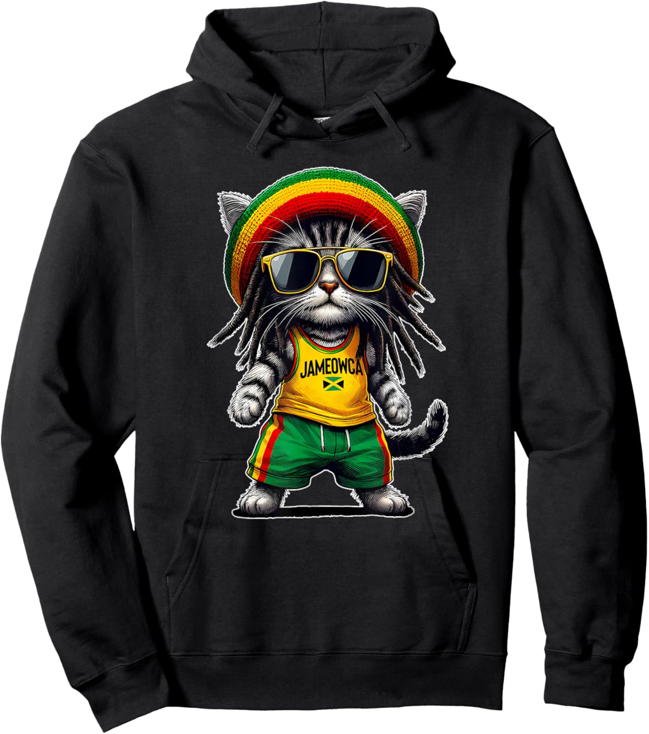 JAMEOWCA Rasta Cat Funny Jamaican Gift Jamaican Vibes Hoodie - Hoodie | Black