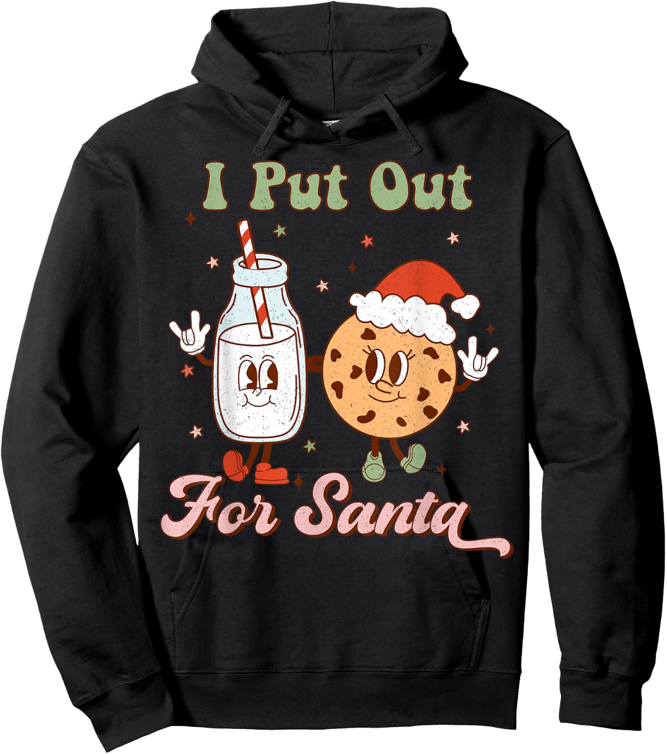 I Put Out For Santa Funny Milk And Cookie Christmas Retro Hoodie - Hoodie | Black