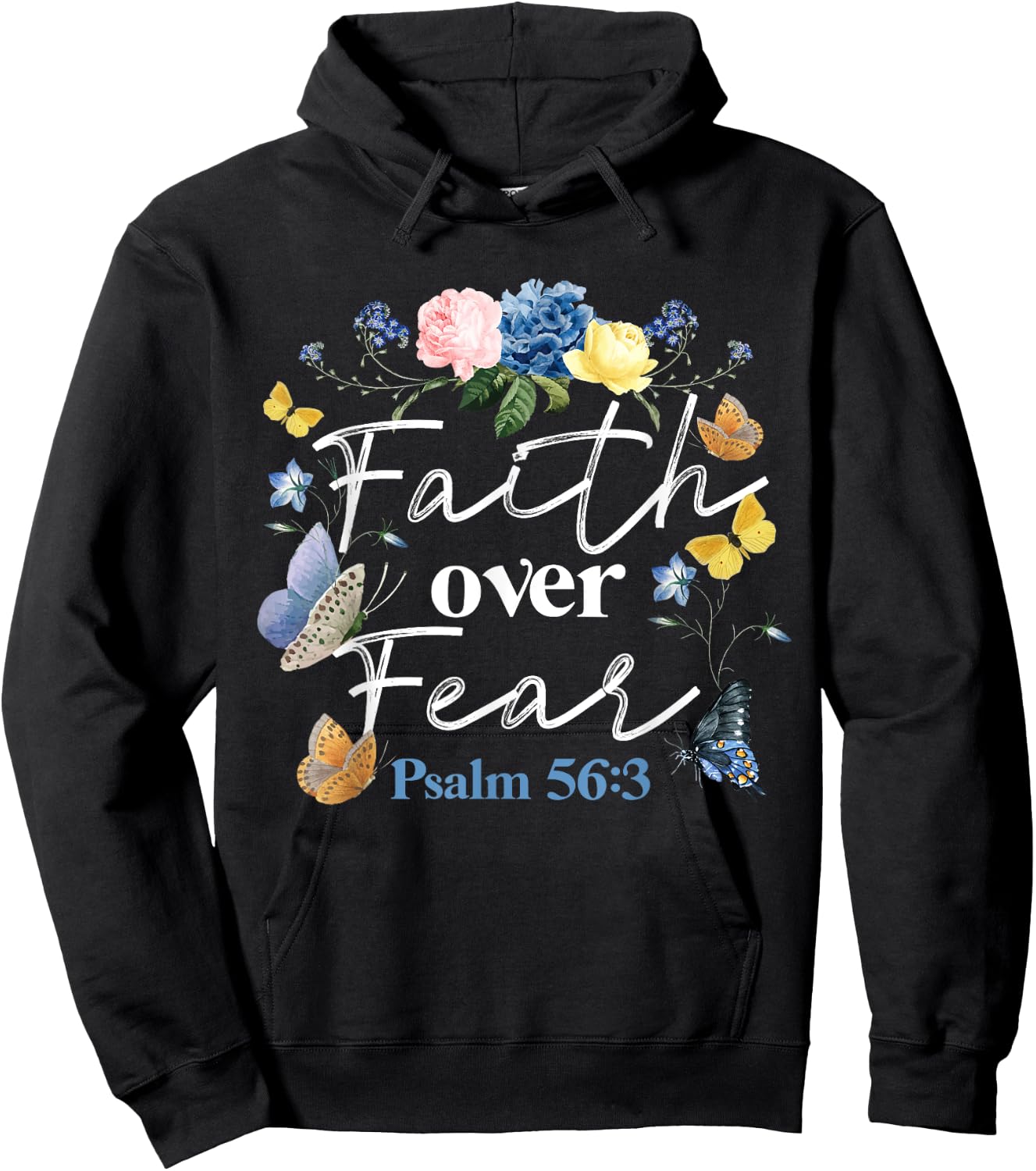 Christian Bible Verse Faith Over Fear Flower Butterfly Hoodie - Hoodie | Black