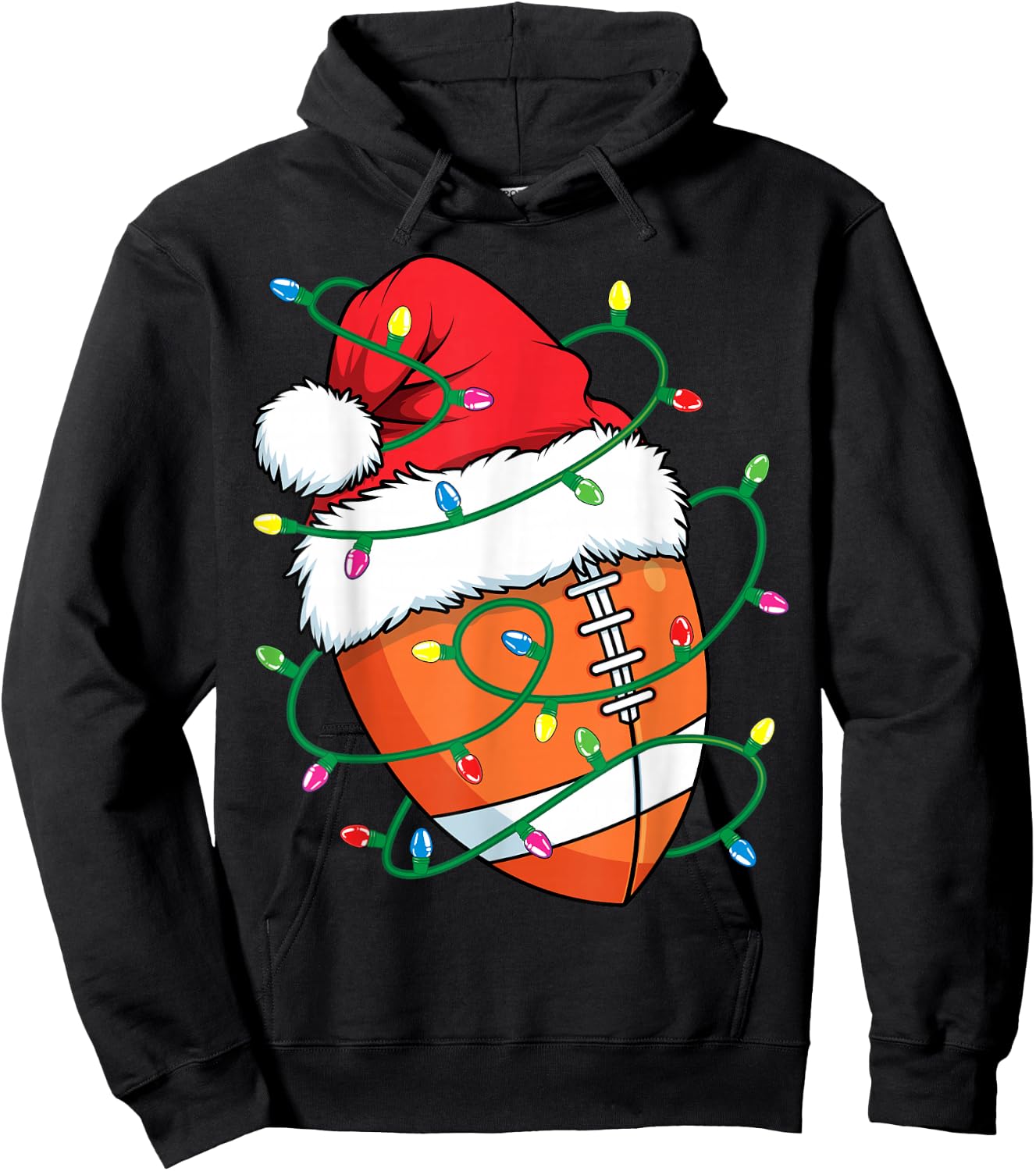Santa Football Sports Ball Men Boys Christmas Xmas Lights Hoodie - Hoodie | Black