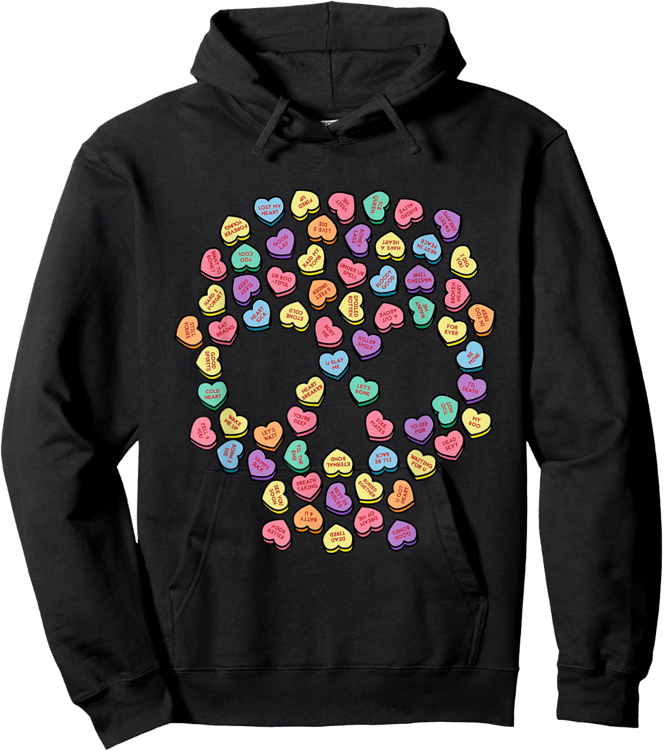 Death By Candy Valentine's Day Hearts Skull Hoodie - Hoodie | Black