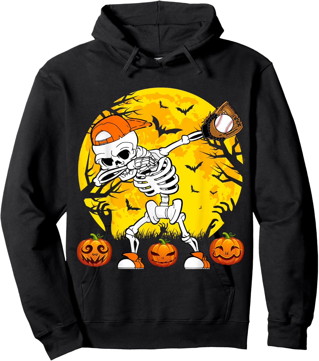 Baseball Halloween Dabbing Skeleton Funny Halloween Baseball Hoodie - Hoodie | Black