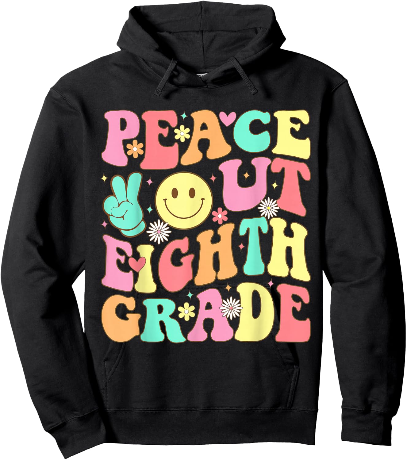 Peace Out Eighth Grade Groovy 8th Grade Last day of school Hoodie - Hoodie | Black