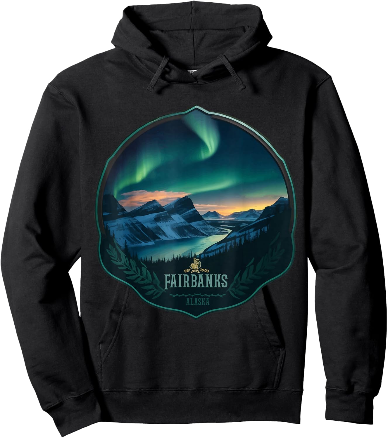 Fairbanks Retro US Northern lights Alaska Vintage parks Hoodie - Hoodie | Black