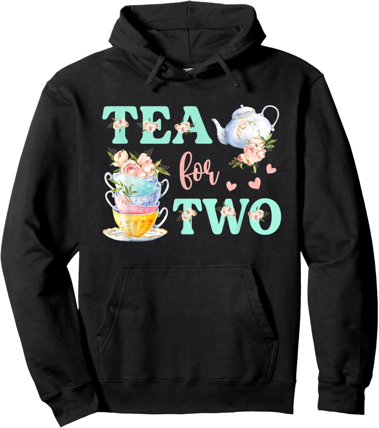 Tea For Two 2nd Birthday Outfit Girl Tea Party Bday Theme Hoodie - Hoodie | Black