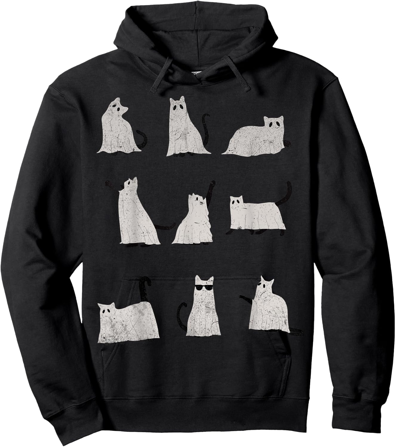 Scary Boo Cute Ghost Cat Kitty Vintage Halloween Costume Women Kids Hoodie - Hoodie | Black