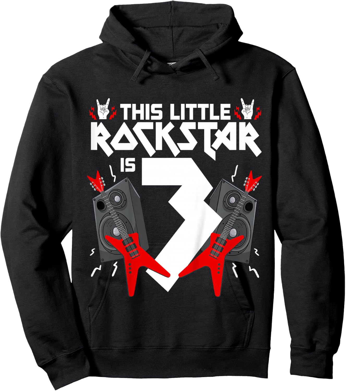 3 Year Old Rock And Roll Star Birthday Party Guitar 3rd Gift Hoodie - Hoodie | Black