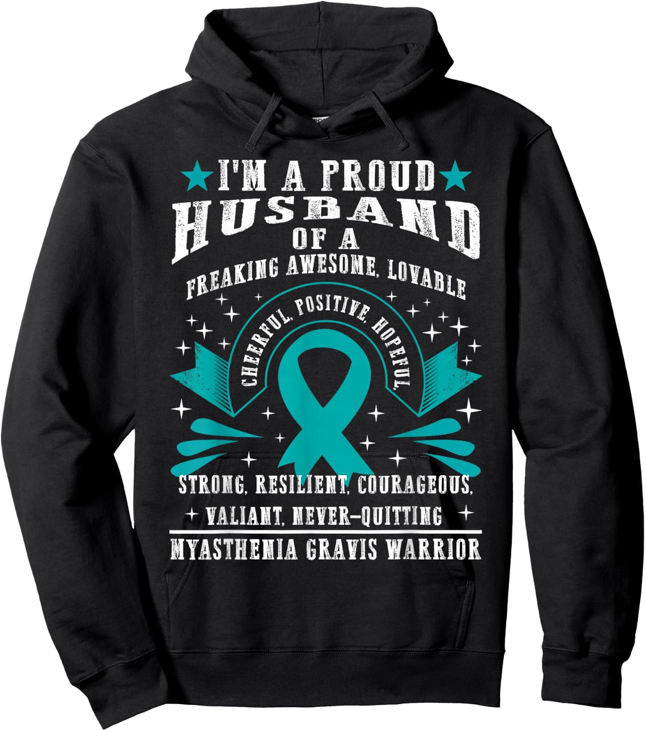 MG Proud Husband Myasthenia Gravis Wife Warrior Teal Ribbon Hoodie - Hoodie | Black