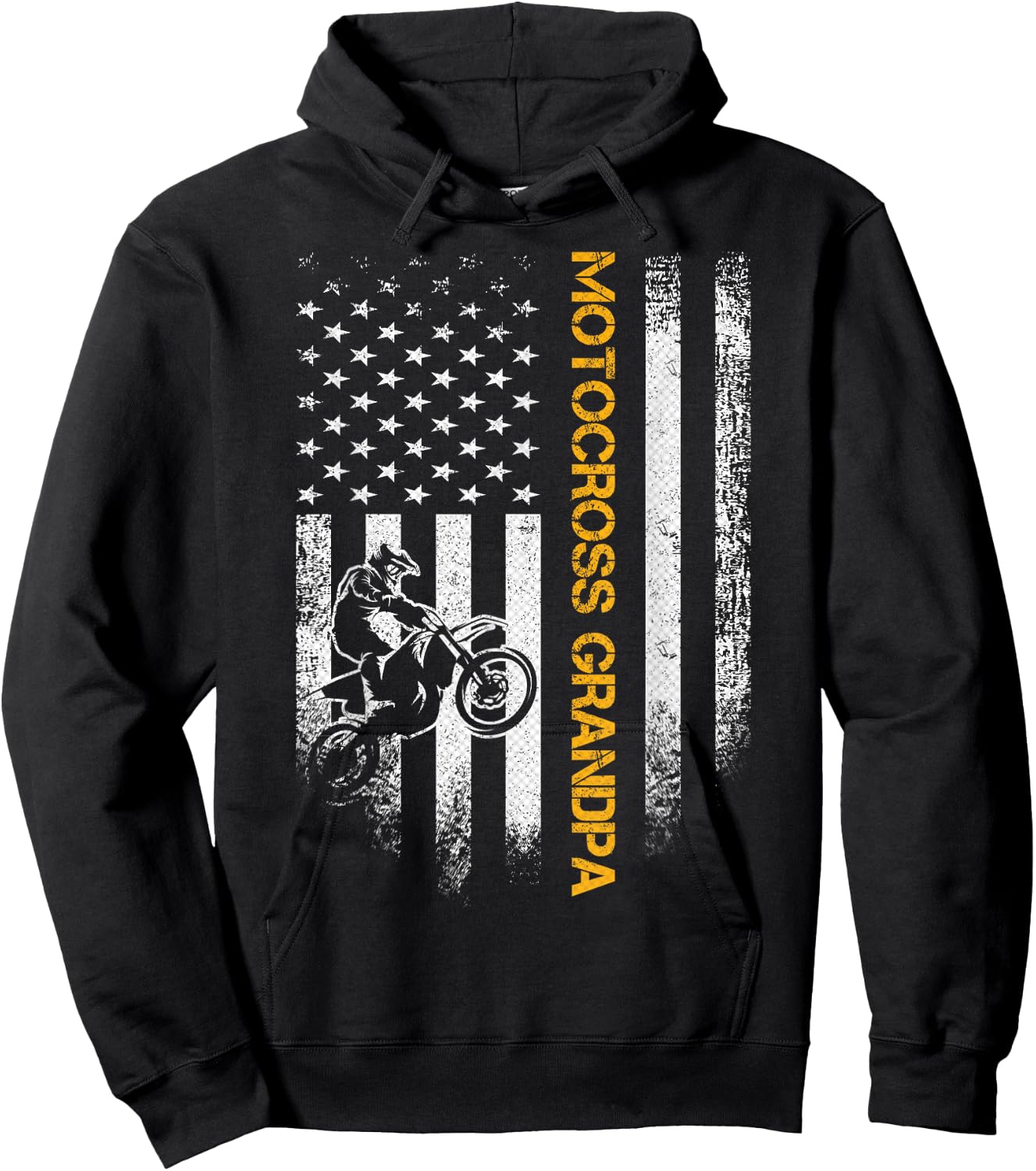 American Flag Proud Motocross Dirt Bike Grandpa Silhouette Women Men Hoodie - Hoodie | Black