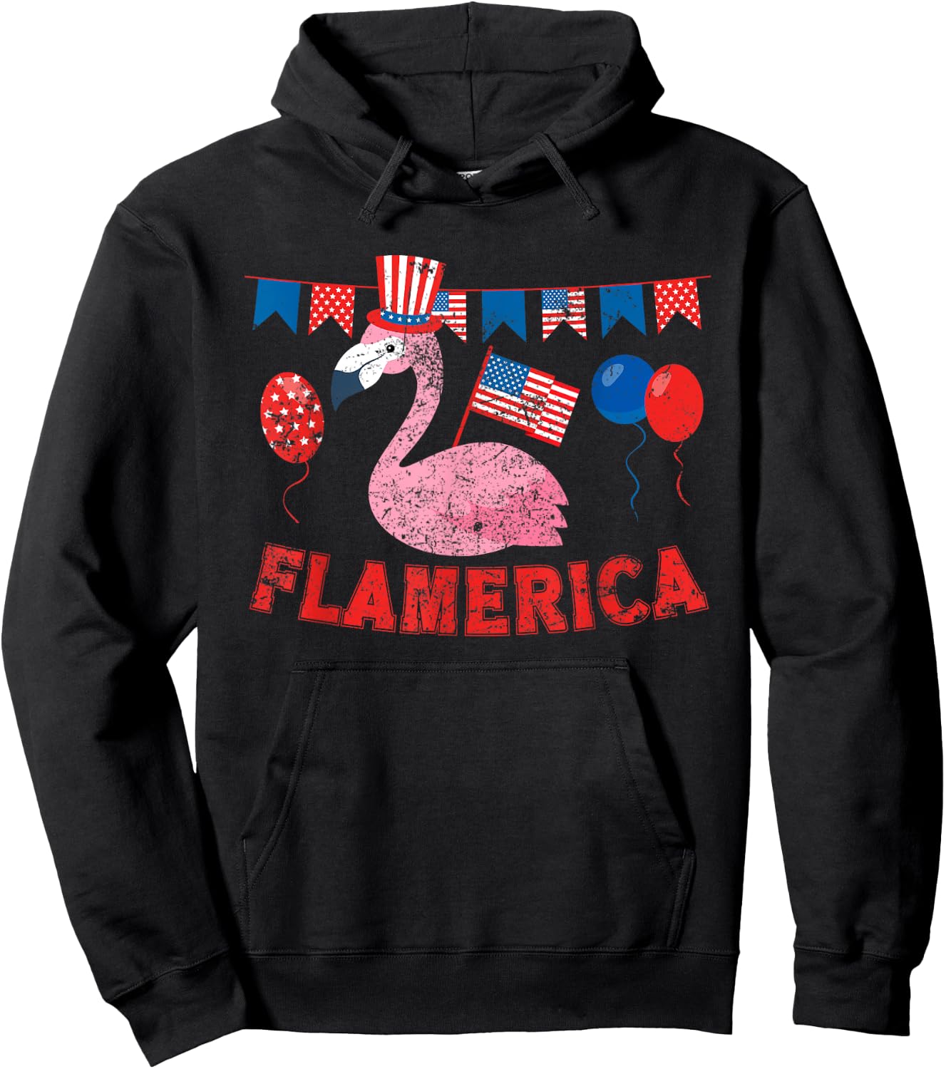 Flamerica American Patriotic Flamingo Flag Fourth Of July Hoodie - Hoodie | Black