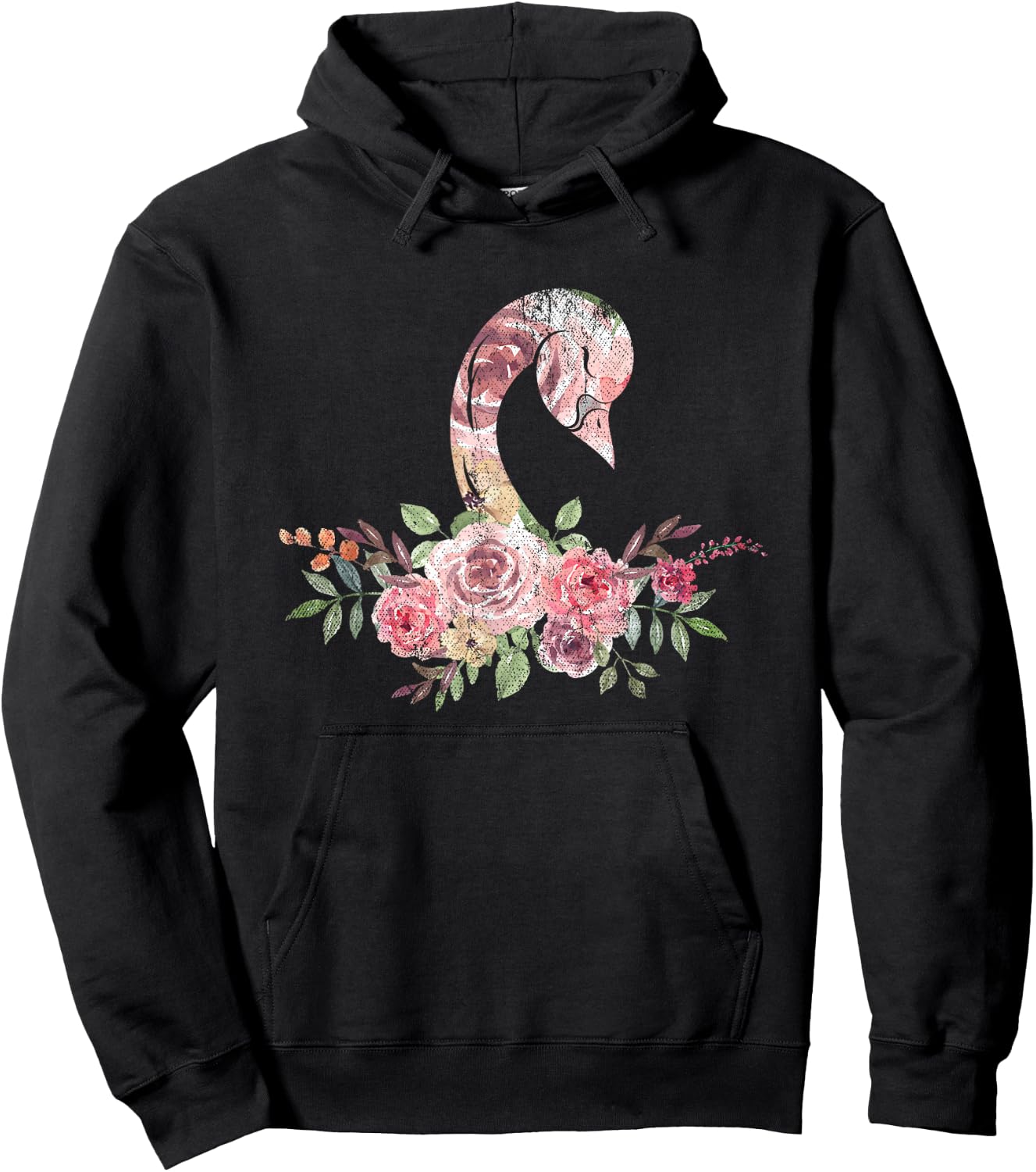 Flower Crown Women Girls Gift Pretty Animal Vintage Swan Hoodie - Hoodie | Black