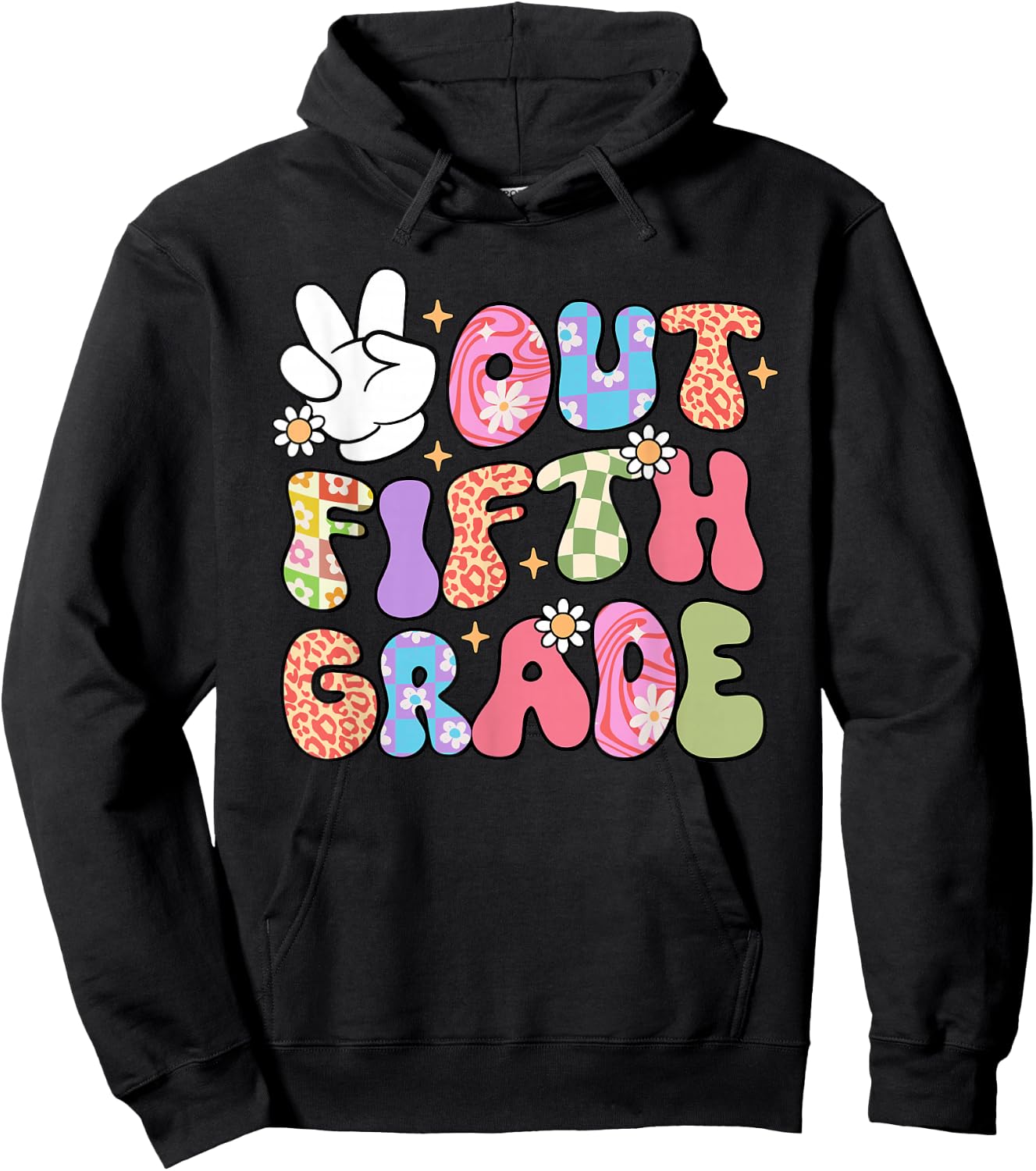 Retro Groovy Peace Out 5th Grade Funny Last Day Of School Hoodie - Hoodie | Black