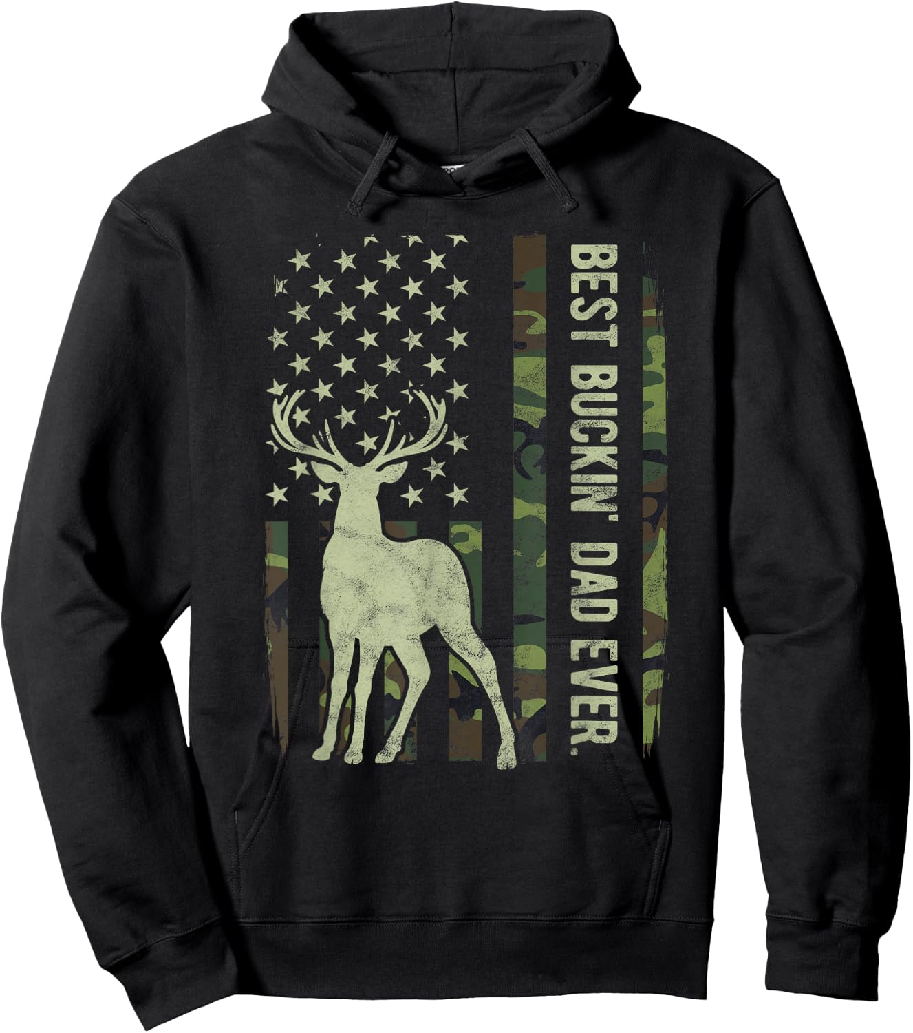 Best Buckin' Dad Camouflage American Flag Deer Hunting Hoodie - Hoodie | Black
