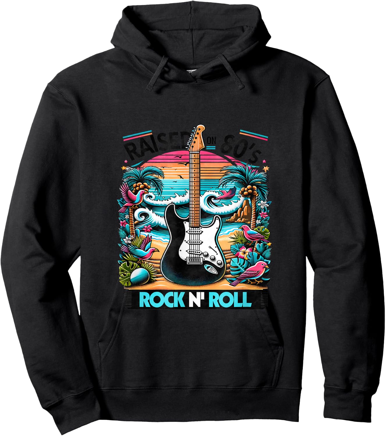 Raised On 80's Rock N Roll - Rock Band - Hair Band Hoodie - Hoodie | Black