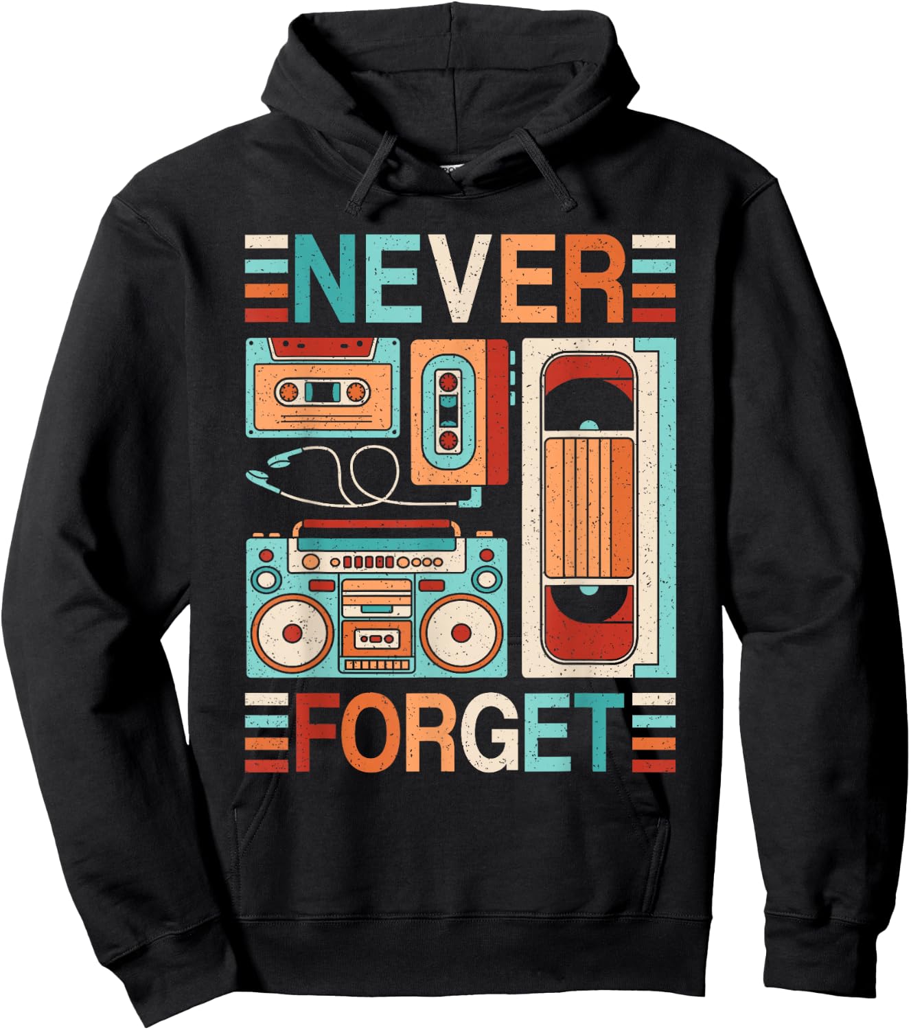Never Forget 80s 90s Outfit Retro Cassette Tape Men Women Hoodie - Hoodie | Black