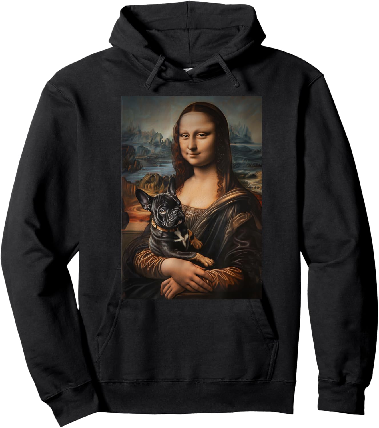 French Bulldog Mona Lisa Painting Art Dog Mom Dad Men Women Kids Hoodie - Hoodie | Black