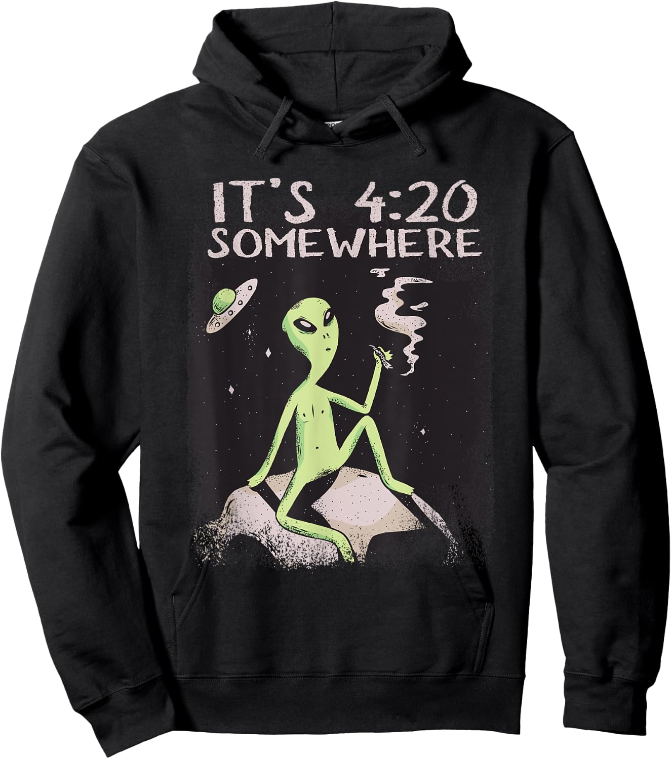 Funny Its 4:20 Somewhere Cosmic Being Smoking UFO Alien Hoodie - Hoodie | Black