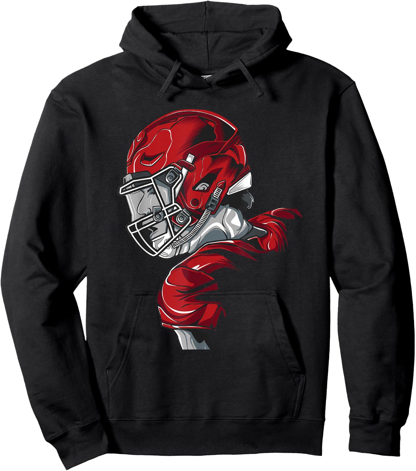 Young Quarterback Football Player in red with a Helmet Hoodie - Hoodie | Black