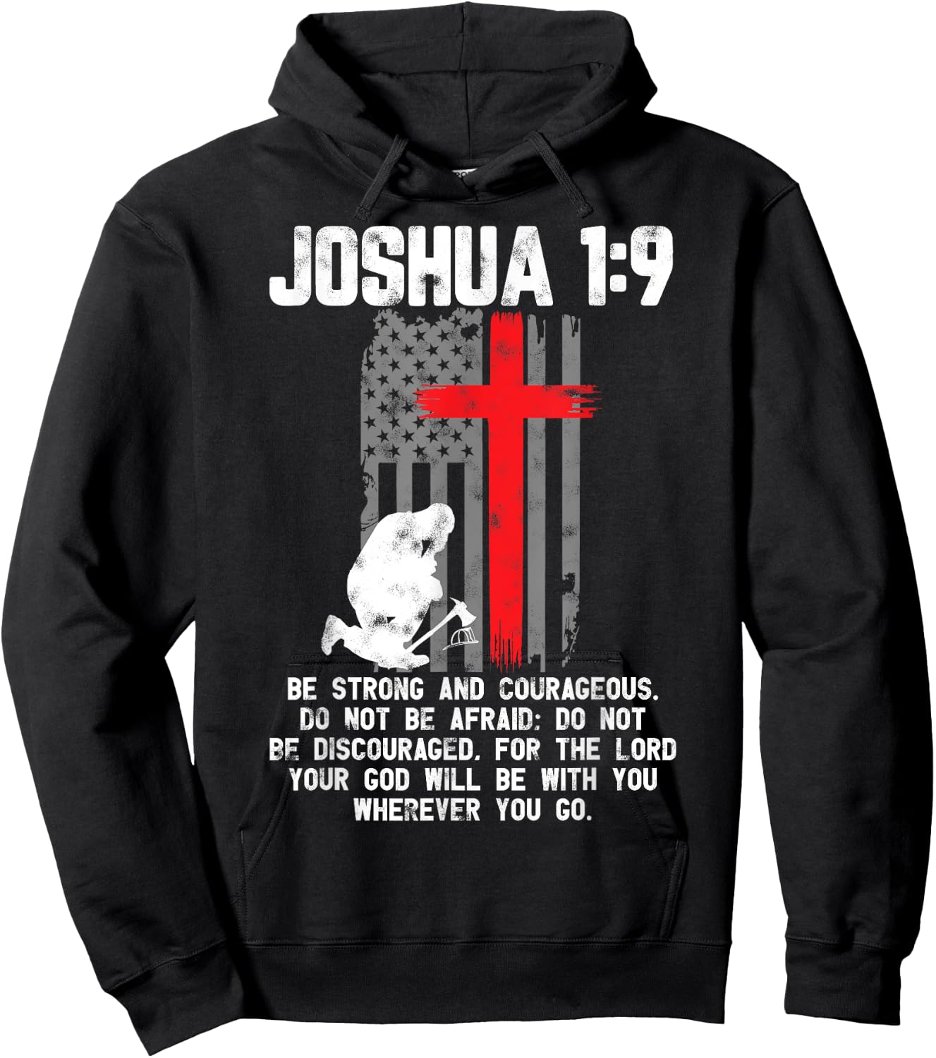 Thin Red Line Firefighter Cross Bible Verse Christian Hoodie - Hoodie | Black
