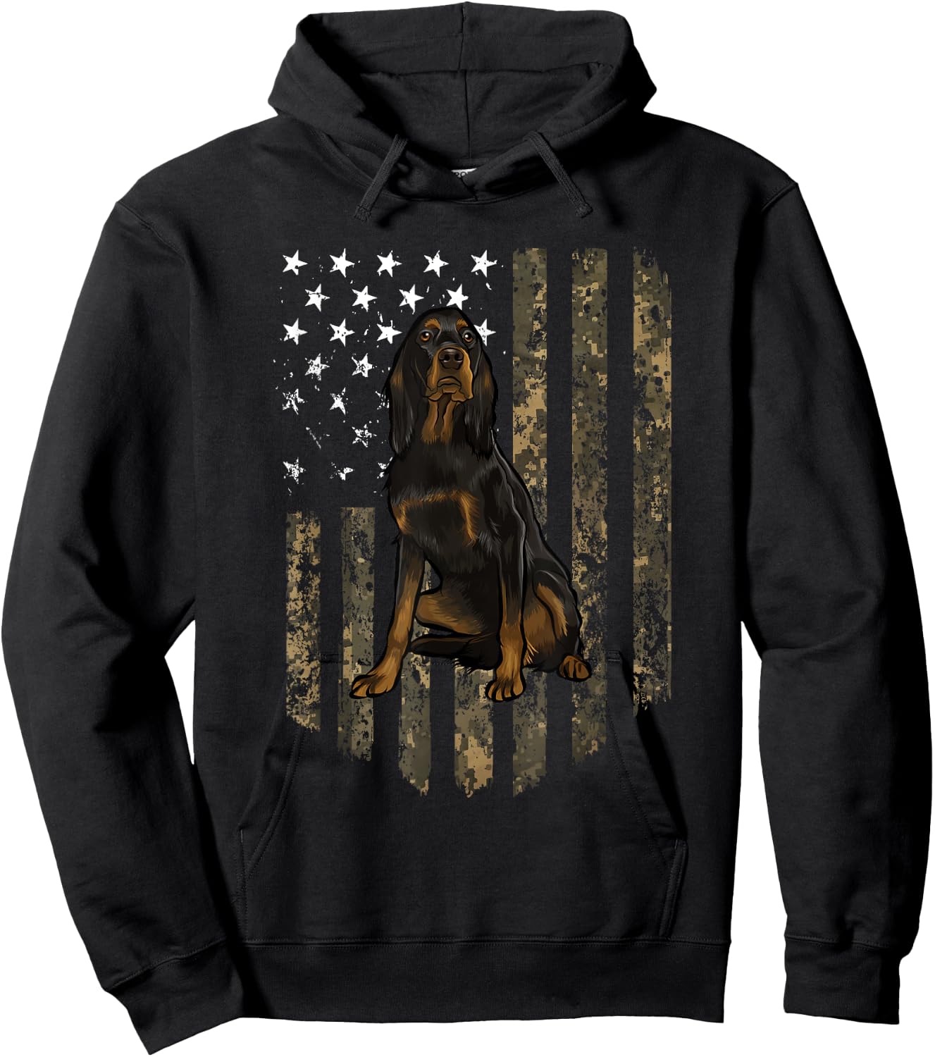 Camo American Flag Gordon Setter 4th Of July USA Hoodie - Hoodie | Black