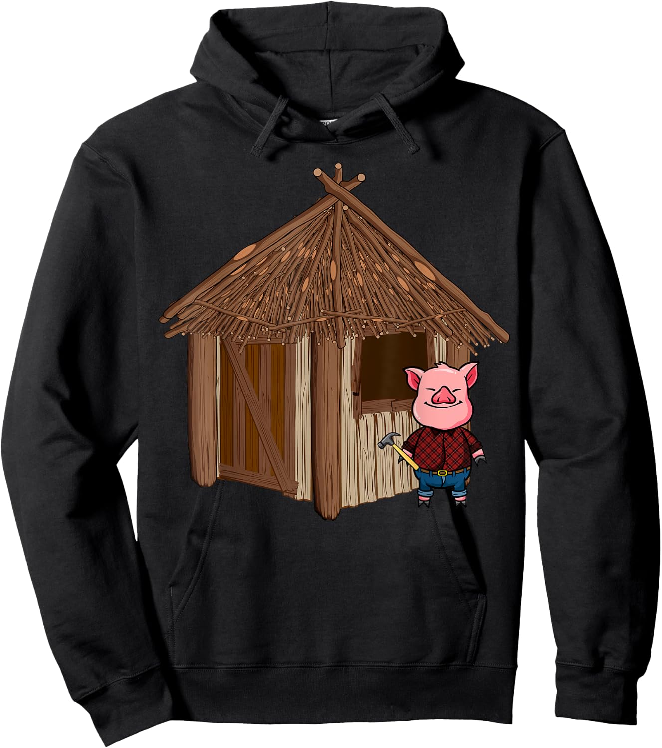 Three Pigs Lazy Halloween Costume - Stick House Hoodie - Hoodie | Black
