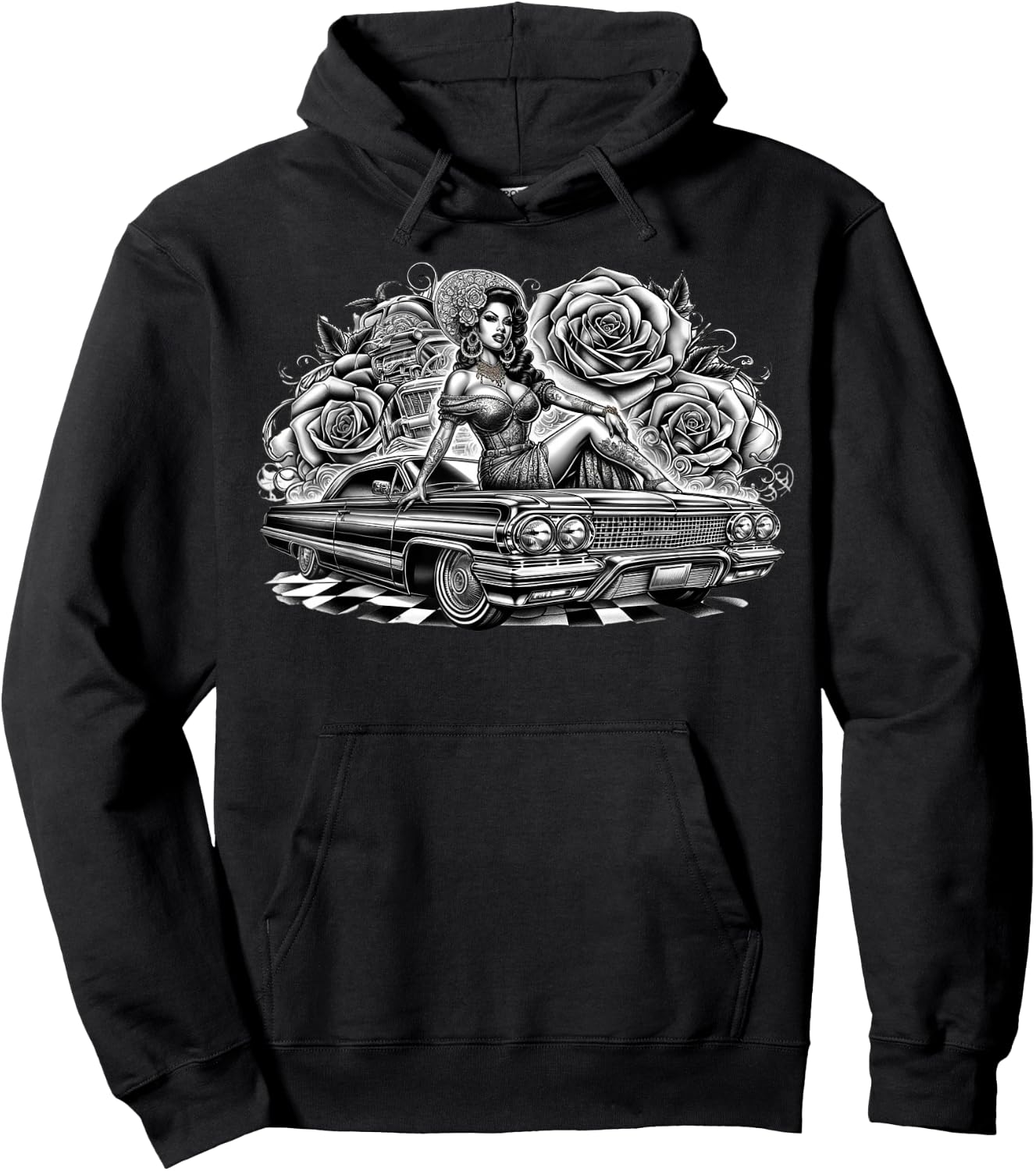 Mexican Street Culture Lowrider Latina Chola Model Hoodie - Hoodie | Black