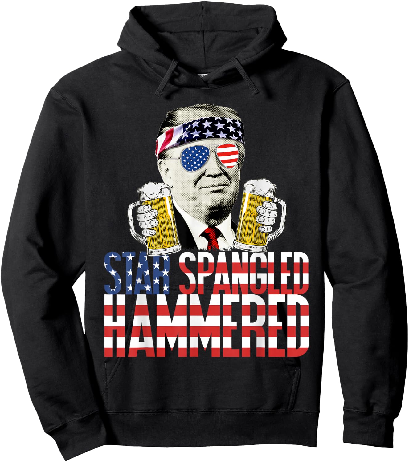 Star Spangled Hammered President Donald Trump Beer Lover Hoodie - Hoodie | Black
