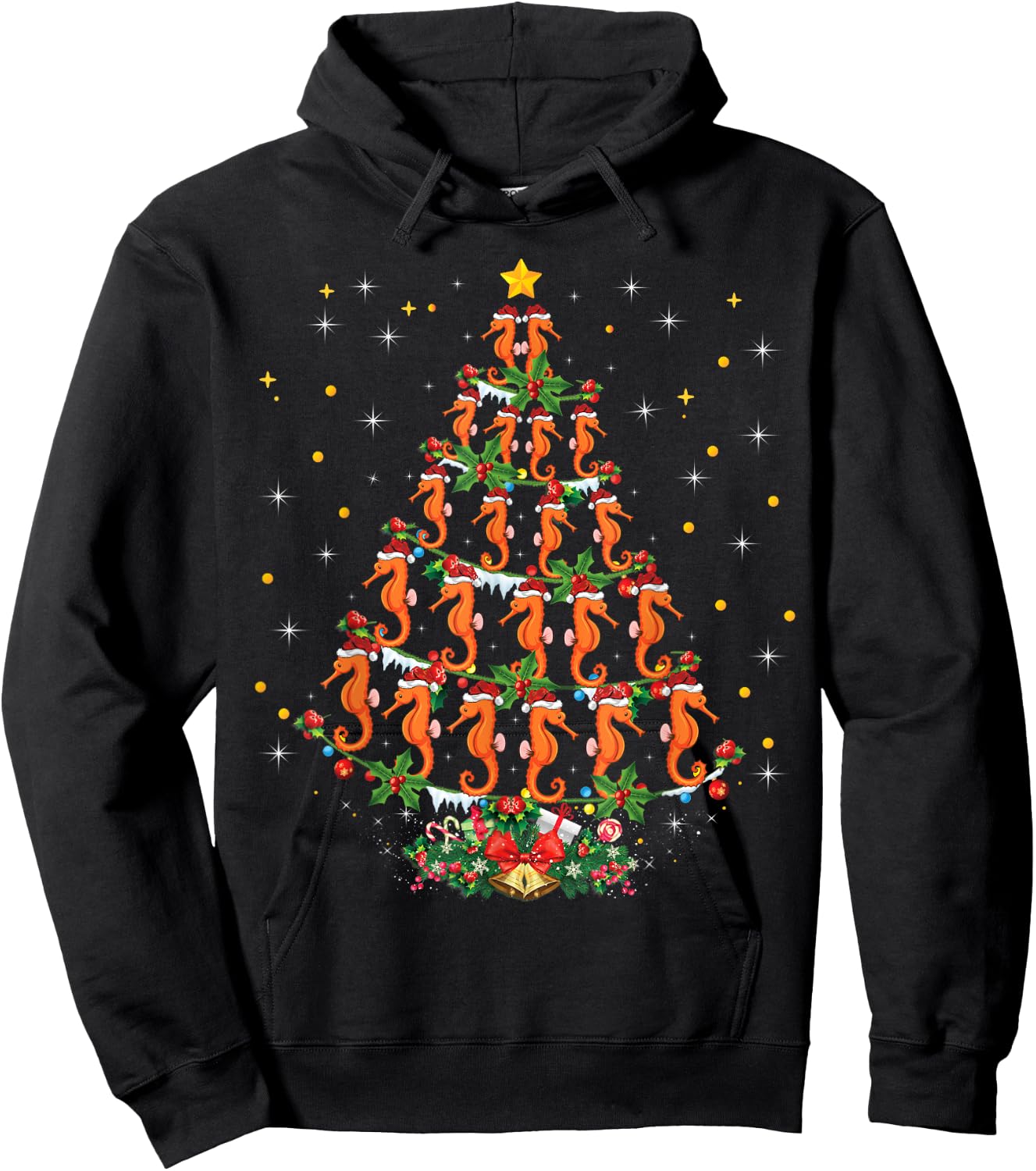 Funny Seahorses Lover Xmas Gift Seahorse Christmas Tree Hoodie - Hoodie | Black