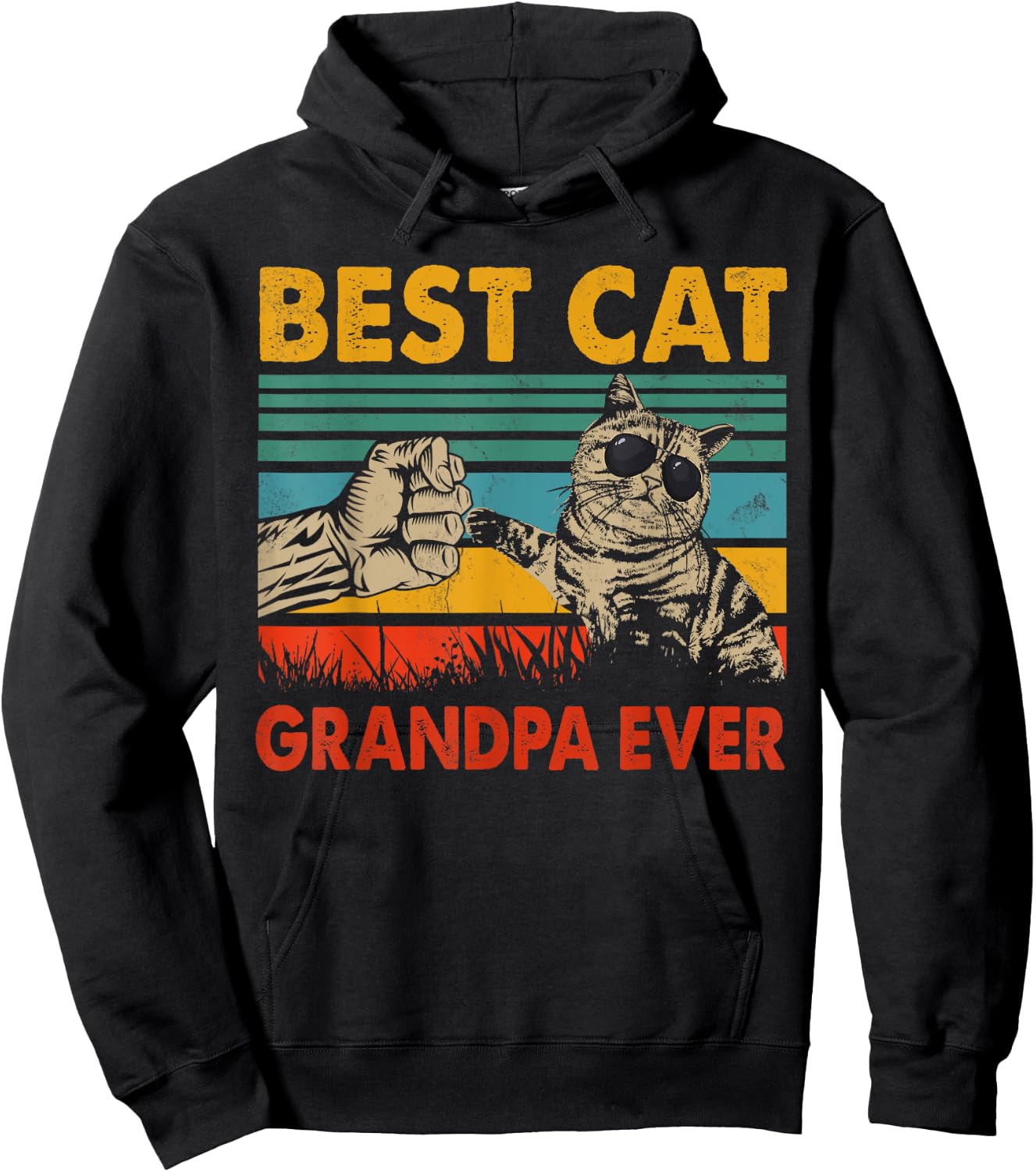 Vintage Retro Best Cat Grandpa Happy Father's Day Cat Lover Men Women Hoodie - Hoodie | Black