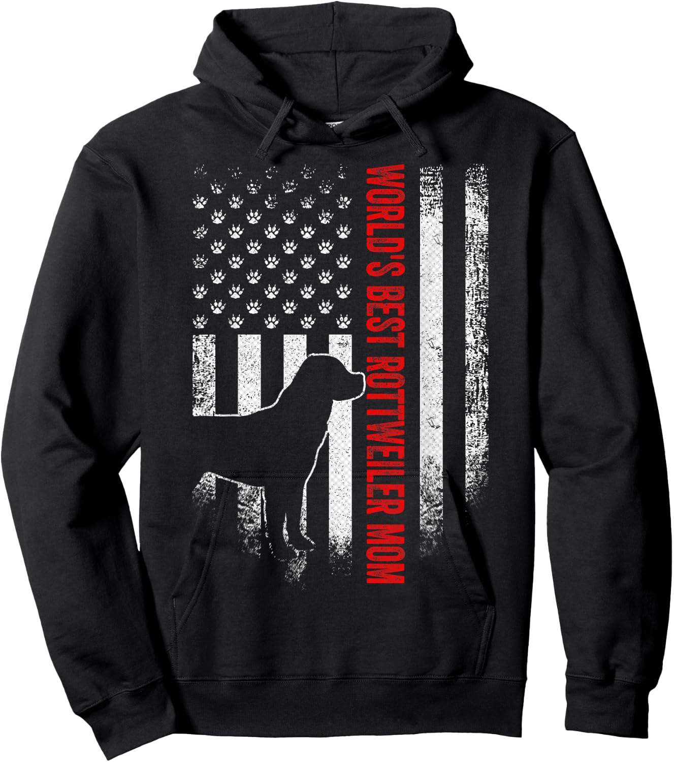 Vintage American Flag World's Best Rottweiler Mom Silhouette Men Hoodie - Hoodie | Black