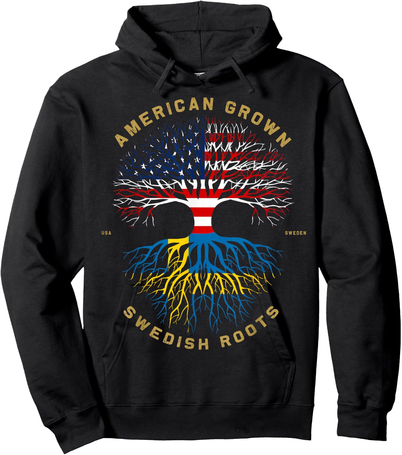 American Grown with Swedish Roots Tree USA Flag Unique Gifts Hoodie - Hoodie | Black